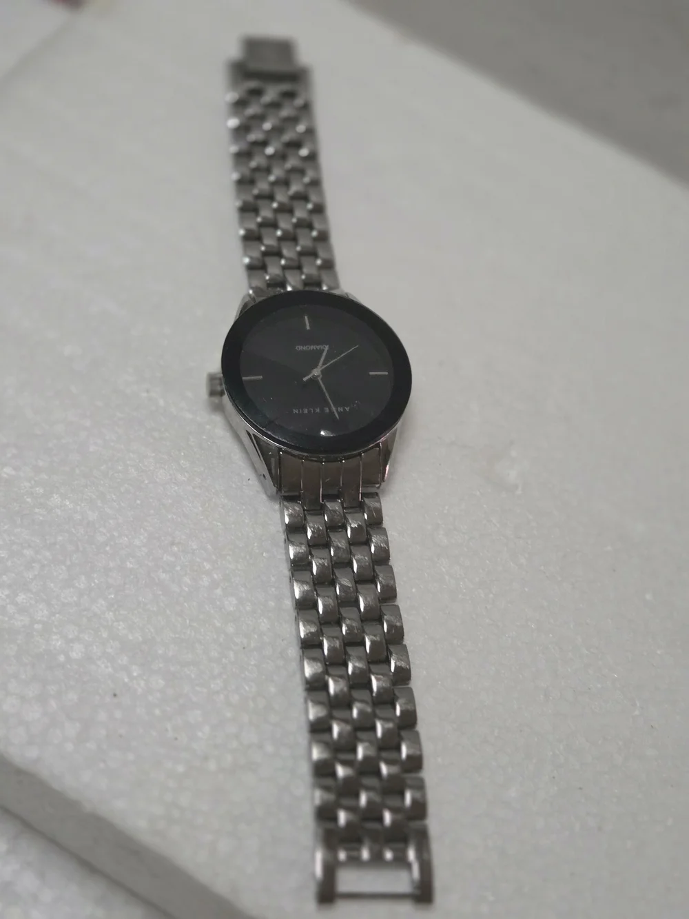 Anne Klein Silver Bracelet Watch with Black Dial And Diamond Accent